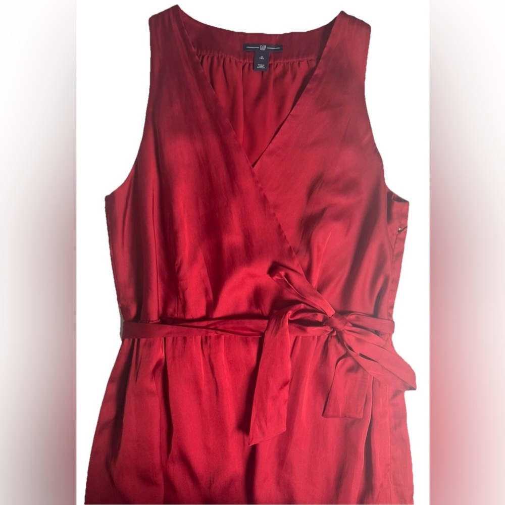 Gap Red Satin‎ Sleeveless Cocktail Holiday Dress 14 Tall Tie Knee Length